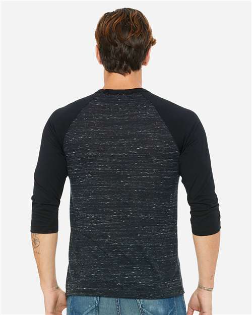 BELLA + CANVAS 3200 - Unisex Three-Quarter Sleeve Baseball Tee - Black Marble/ Black