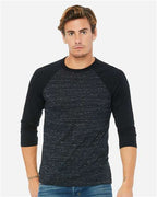 BELLA + CANVAS 3200 - Unisex Three-Quarter Sleeve Baseball Tee - Black Marble/ Black
