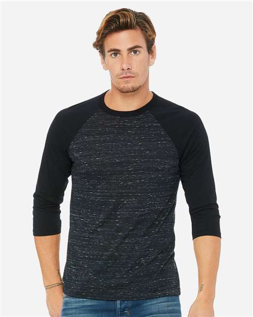 BELLA + CANVAS 3200 - Unisex Three-Quarter Sleeve Baseball Tee - Black Marble/ Black