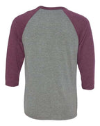 BELLA + CANVAS 3200 - Unisex Three-Quarter Sleeve Baseball Tee - Grey/ Maroon Triblend