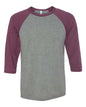BELLA + CANVAS 3200 - Unisex Three-Quarter Sleeve Baseball Tee - Grey/ Maroon Triblend