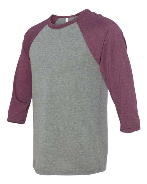 BELLA + CANVAS 3200 - Unisex Three-Quarter Sleeve Baseball Tee - Grey/ Maroon Triblend