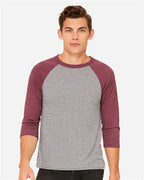 BELLA + CANVAS 3200 - Unisex Three-Quarter Sleeve Baseball Tee - Grey/ Maroon Triblend