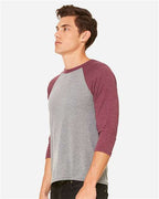 BELLA + CANVAS 3200 - Unisex Three-Quarter Sleeve Baseball Tee - Grey/ Maroon Triblend