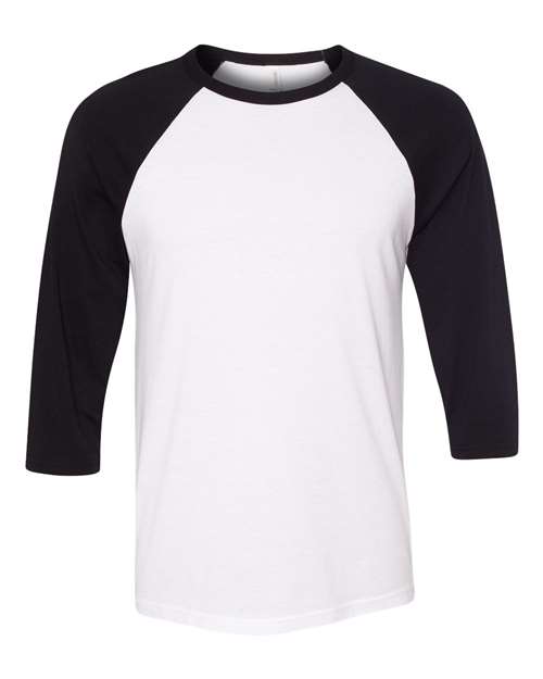 BELLA + CANVAS 3200 - Unisex Three-Quarter Sleeve Baseball Tee - White/ Black