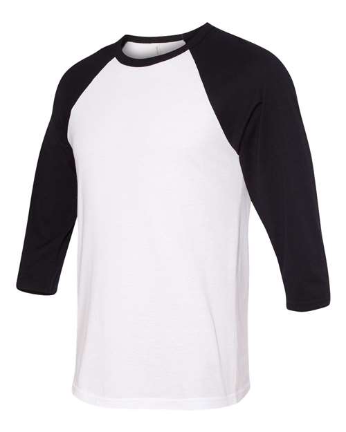 BELLA + CANVAS 3200 - Unisex Three-Quarter Sleeve Baseball Tee - White/ Black