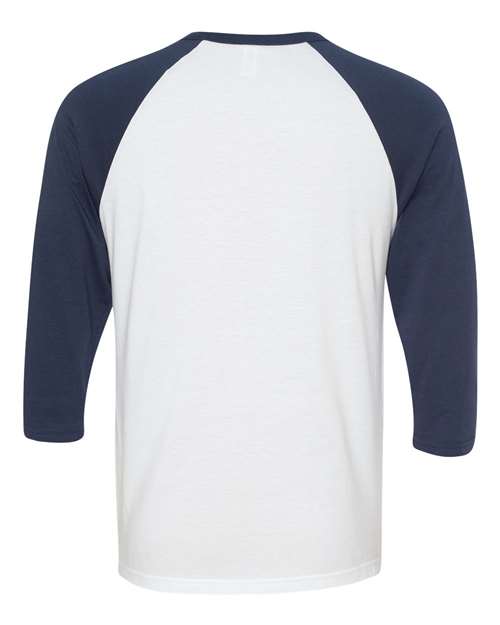 BELLA + CANVAS 3200 - Unisex Three-Quarter Sleeve Baseball Tee - White/ Navy