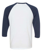 BELLA + CANVAS 3200 - Unisex Three-Quarter Sleeve Baseball Tee - White/ Navy