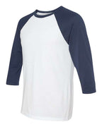 BELLA + CANVAS 3200 - Unisex Three-Quarter Sleeve Baseball Tee - White/ Navy