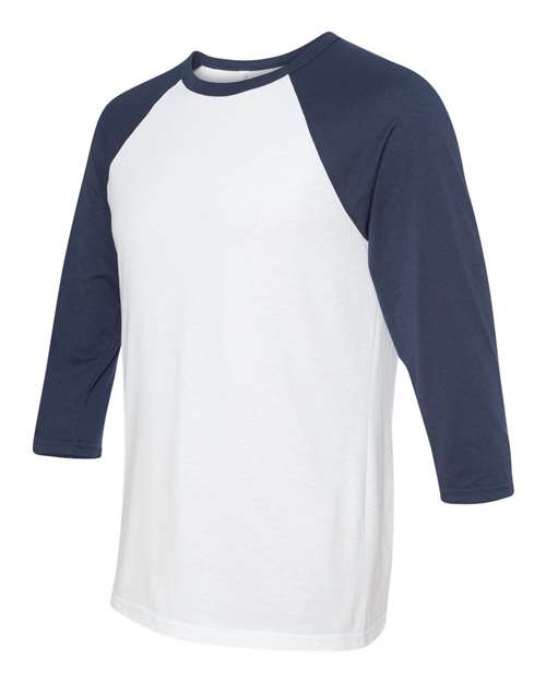 BELLA + CANVAS 3200 - Unisex Three-Quarter Sleeve Baseball Tee - White/ Navy
