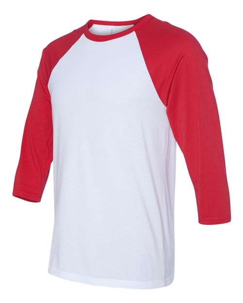 BELLA + CANVAS 3200 - Unisex Three-Quarter Sleeve Baseball Tee - White/ Red