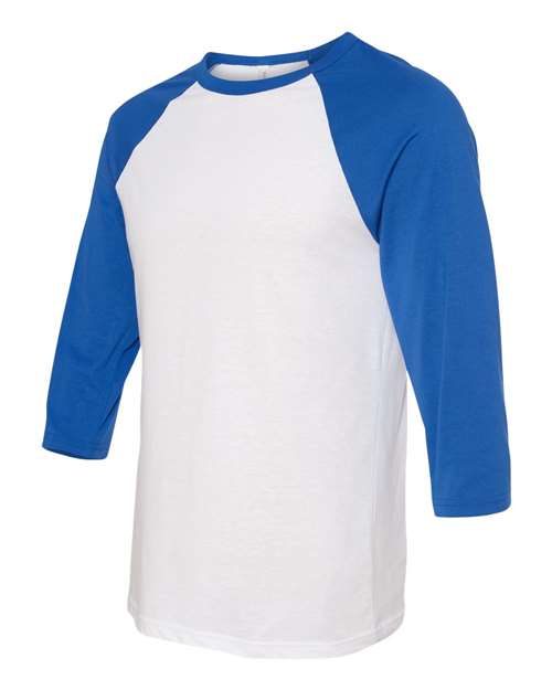 BELLA + CANVAS 3200 - Unisex Three-Quarter Sleeve Baseball Tee - White/ True Royal