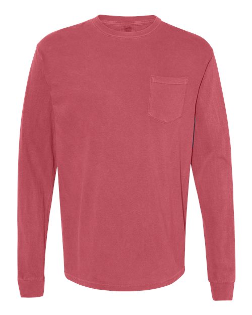 Comfort Colors 4410 - Unisex Garment-Dyed Heavyweight Long Sleeve Pocket T-Shirt - Crimson