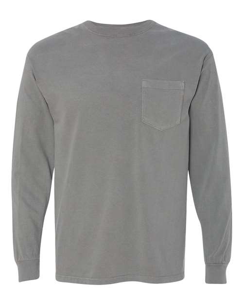 Comfort Colors 4410 - Unisex Garment-Dyed Heavyweight Long Sleeve Pocket T-Shirt - Grey