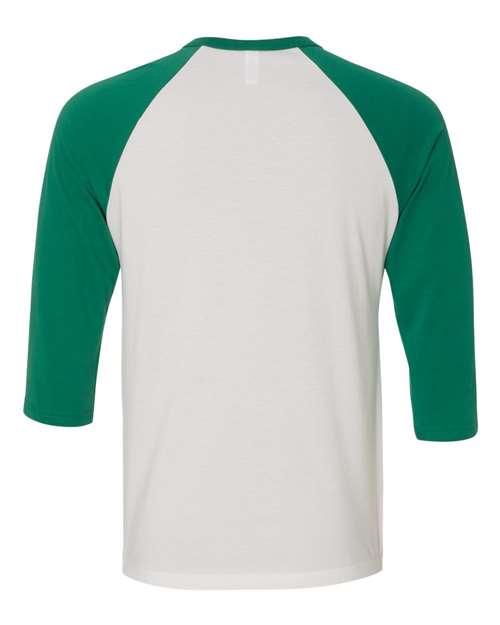 BELLA + CANVAS 3200 - Unisex Three-Quarter Sleeve Baseball Tee - White/ Kelly