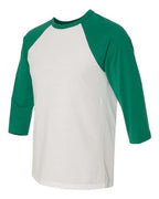 BELLA + CANVAS 3200 - Unisex Three-Quarter Sleeve Baseball Tee - White/ Kelly
