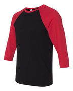 BELLA + CANVAS 3200 - Unisex Three-Quarter Sleeve Baseball Tee - Black/ Red