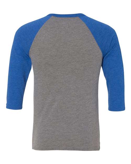 BELLA + CANVAS 3200 - Unisex Three-Quarter Sleeve Baseball Tee - Grey/ True Royal Triblend