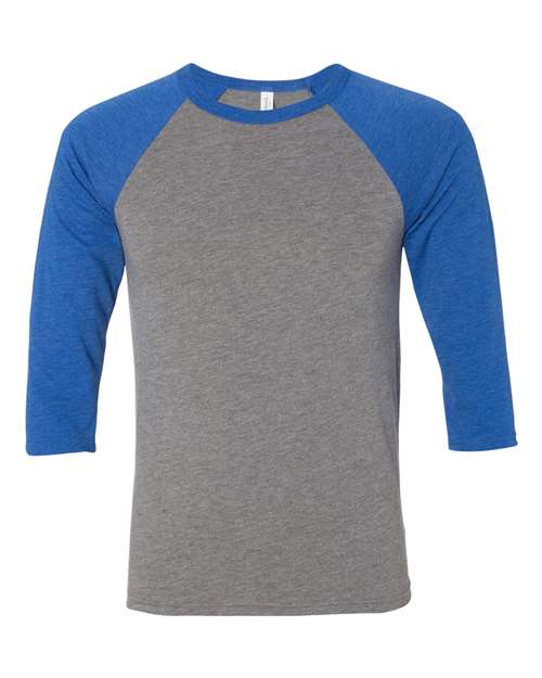 BELLA + CANVAS 3200 - Unisex Three-Quarter Sleeve Baseball Tee - Grey/ True Royal Triblend