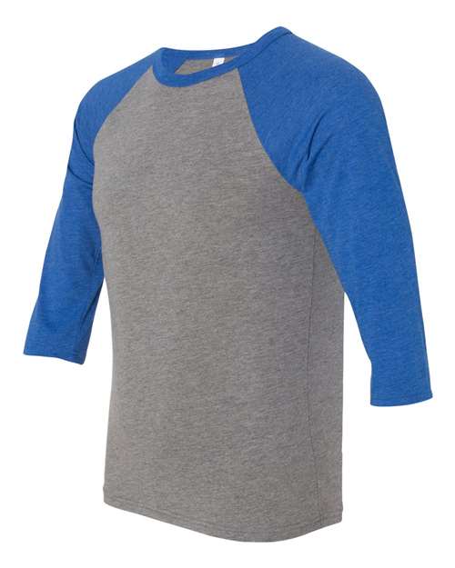BELLA + CANVAS 3200 - Unisex Three-Quarter Sleeve Baseball Tee - Grey/ True Royal Triblend