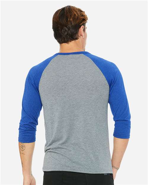 BELLA + CANVAS 3200 - Unisex Three-Quarter Sleeve Baseball Tee - Grey/ True Royal Triblend
