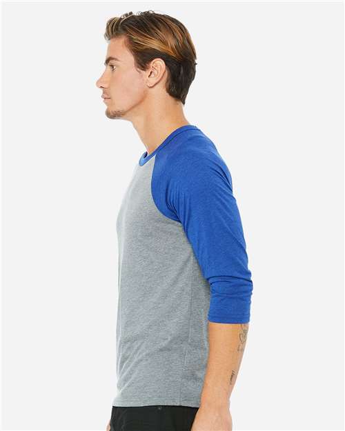 BELLA + CANVAS 3200 - Unisex Three-Quarter Sleeve Baseball Tee - Grey/ True Royal Triblend