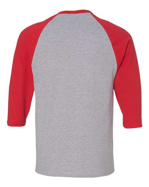 Gildan 5700 - Unisex Heavy CottonTM Raglan Three-Quarter Sleeve T-Shirt - Sport Grey/ Red