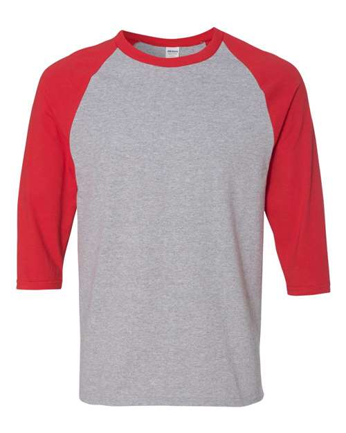 Gildan 5700 - Unisex Heavy CottonTM Raglan Three-Quarter Sleeve T-Shirt - Sport Grey/ Red