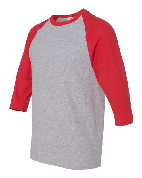 Gildan 5700 - Unisex Heavy CottonTM Raglan Three-Quarter Sleeve T-Shirt - Sport Grey/ Red