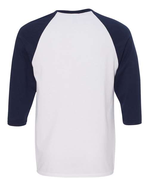 Gildan 5700 - Unisex Heavy CottonTM Raglan Three-Quarter Sleeve T-Shirt - White/ Navy
