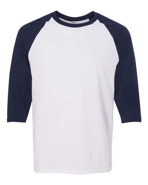 Gildan 5700 - Unisex Heavy CottonTM Raglan Three-Quarter Sleeve T-Shirt - White/ Navy