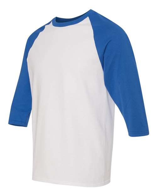 Gildan 5700 - Unisex Heavy CottonTM Raglan Three-Quarter Sleeve T-Shirt - White/ Royal