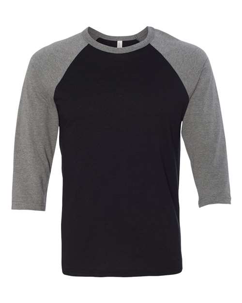 BELLA + CANVAS 3200 - Unisex Three-Quarter Sleeve Baseball Tee - Black/ Deep Heather