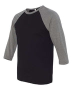 BELLA + CANVAS 3200 - Unisex Three-Quarter Sleeve Baseball Tee - Black/ Deep Heather