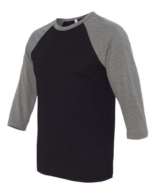 BELLA + CANVAS 3200 - Unisex Three-Quarter Sleeve Baseball Tee - Black/ Deep Heather