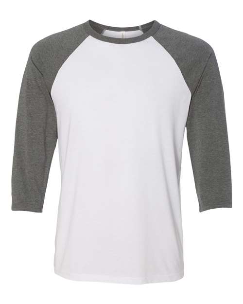 BELLA + CANVAS 3200 - Unisex Three-Quarter Sleeve Baseball Tee - White/ Deep Heather