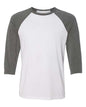 BELLA + CANVAS 3200 - Unisex Three-Quarter Sleeve Baseball Tee - White/ Deep Heather
