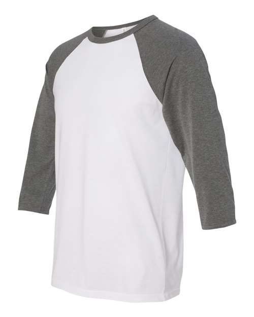 BELLA + CANVAS 3200 - Unisex Three-Quarter Sleeve Baseball Tee - White/ Deep Heather
