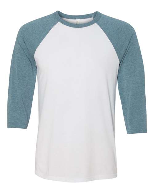 BELLA + CANVAS 3200 - Unisex Three-Quarter Sleeve Baseball Tee - White/ Denim