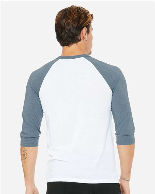 BELLA + CANVAS 3200 - Unisex Three-Quarter Sleeve Baseball Tee - White/ Denim