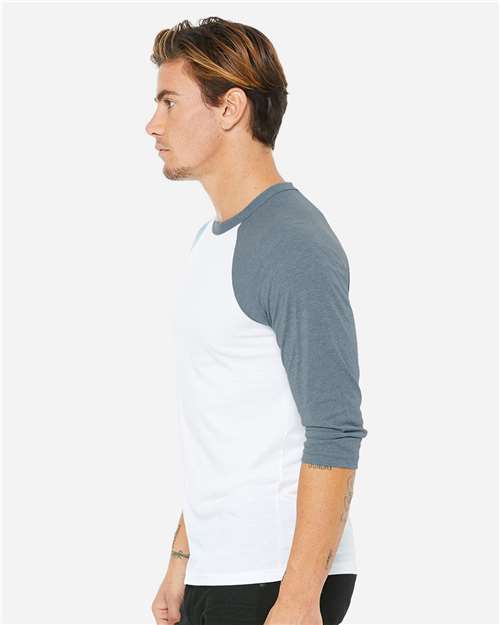 BELLA + CANVAS 3200 - Unisex Three-Quarter Sleeve Baseball Tee - White/ Denim