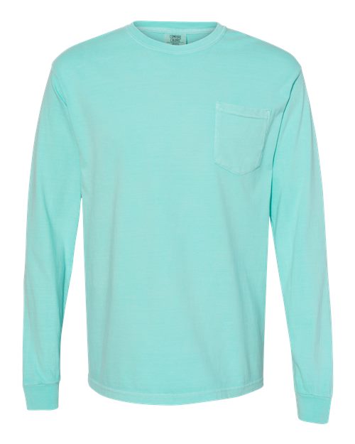 Comfort Colors 4410 - Unisex Garment-Dyed Heavyweight Long Sleeve Pocket T-Shirt - Chalky Mint