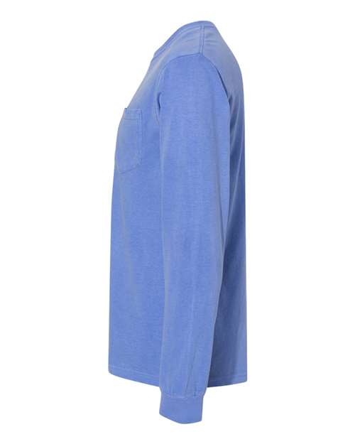Comfort Colors 4410 - Unisex Garment-Dyed Heavyweight Long Sleeve Pocket T-Shirt - Flo Blue