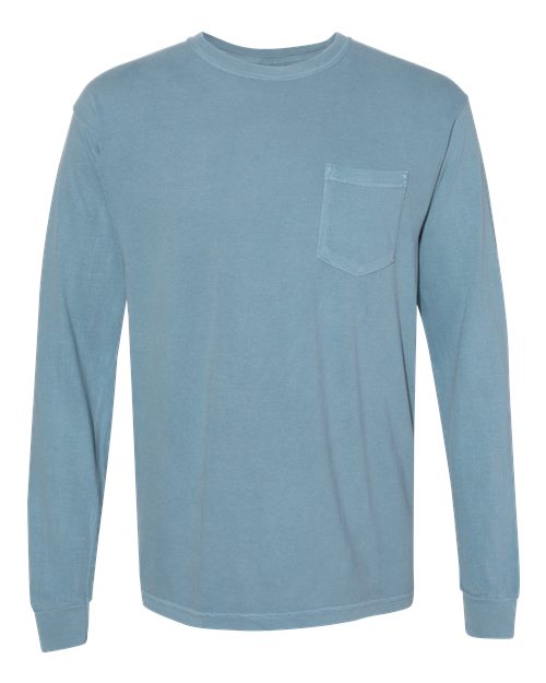 Comfort Colors 4410 - Unisex Garment-Dyed Heavyweight Long Sleeve Pocket T-Shirt - Ice Blue