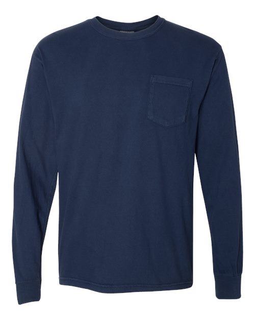 Comfort Colors 4410 - Unisex Garment-Dyed Heavyweight Long Sleeve Pocket T-Shirt - True Navy