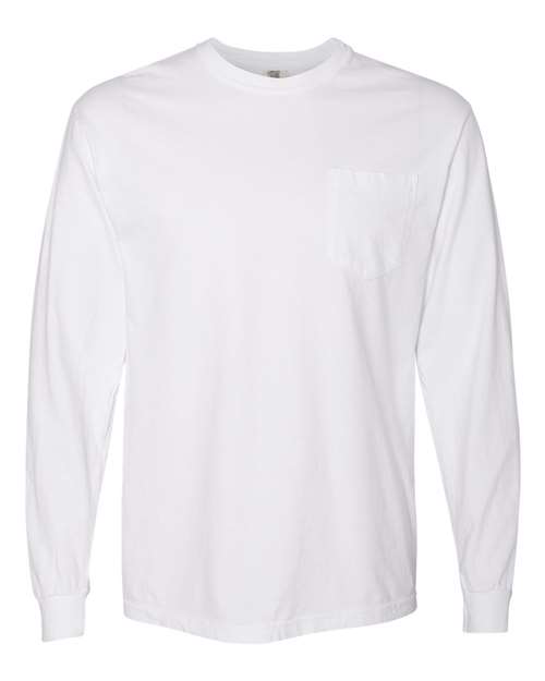 Comfort Colors 4410 - Unisex Garment-Dyed Heavyweight Long Sleeve Pocket T-Shirt - White