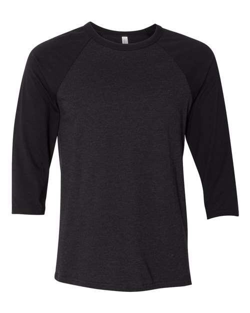 BELLA + CANVAS 3200 - Unisex Three-Quarter Sleeve Baseball Tee - Black Heather/ Black