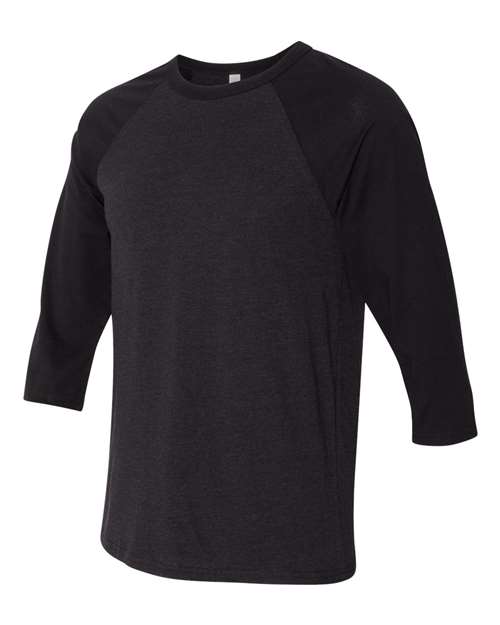 BELLA + CANVAS 3200 - Unisex Three-Quarter Sleeve Baseball Tee - Black Heather/ Black