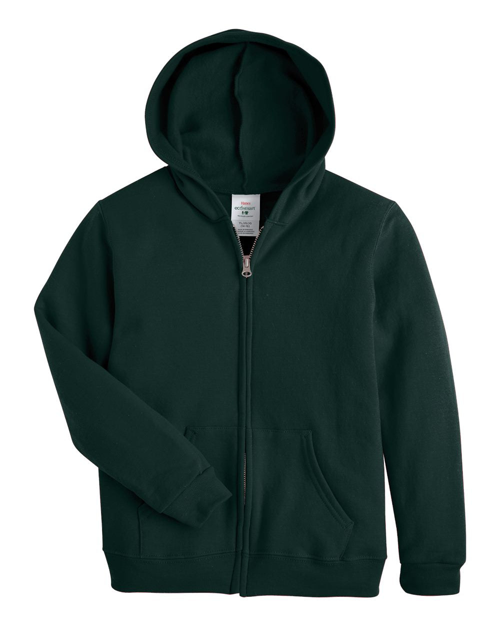 Hanes P480 - Youth EcoSmart® Full-Zip Hooded Sweatshirt — Deep Forest (flat)