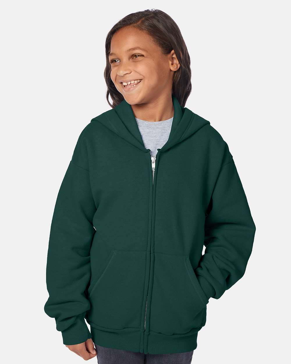 Hanes P480 - Youth EcoSmart® Full-Zip Hooded Sweatshirt — Deep Forest